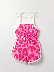 Toddler Girls Flowers Graphic Bow Shoulder Cami Rompers Jumpsuits