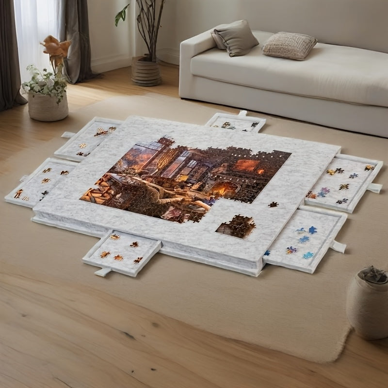 Portable Tilting Puzzle Board with Stand Cover 6 Drawers Lightweight Felt