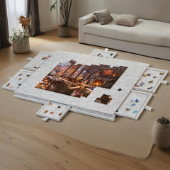 Portable Tilting Puzzle Board with Stand Cover 6 Drawers Lightweight Felt