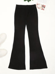 Girls Ribbed Flare Pants High Waist Loose Fit Solid