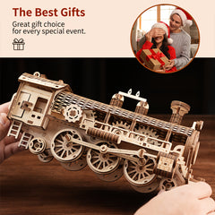 3D Wooden Train Model Puzzle DIY Handcrafted Building Block Kit