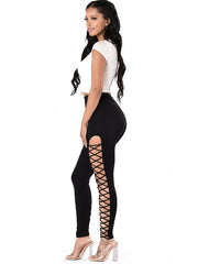Criss Cross Cut Out Leggings Skinny Stretchy Leggings Women's Clothing