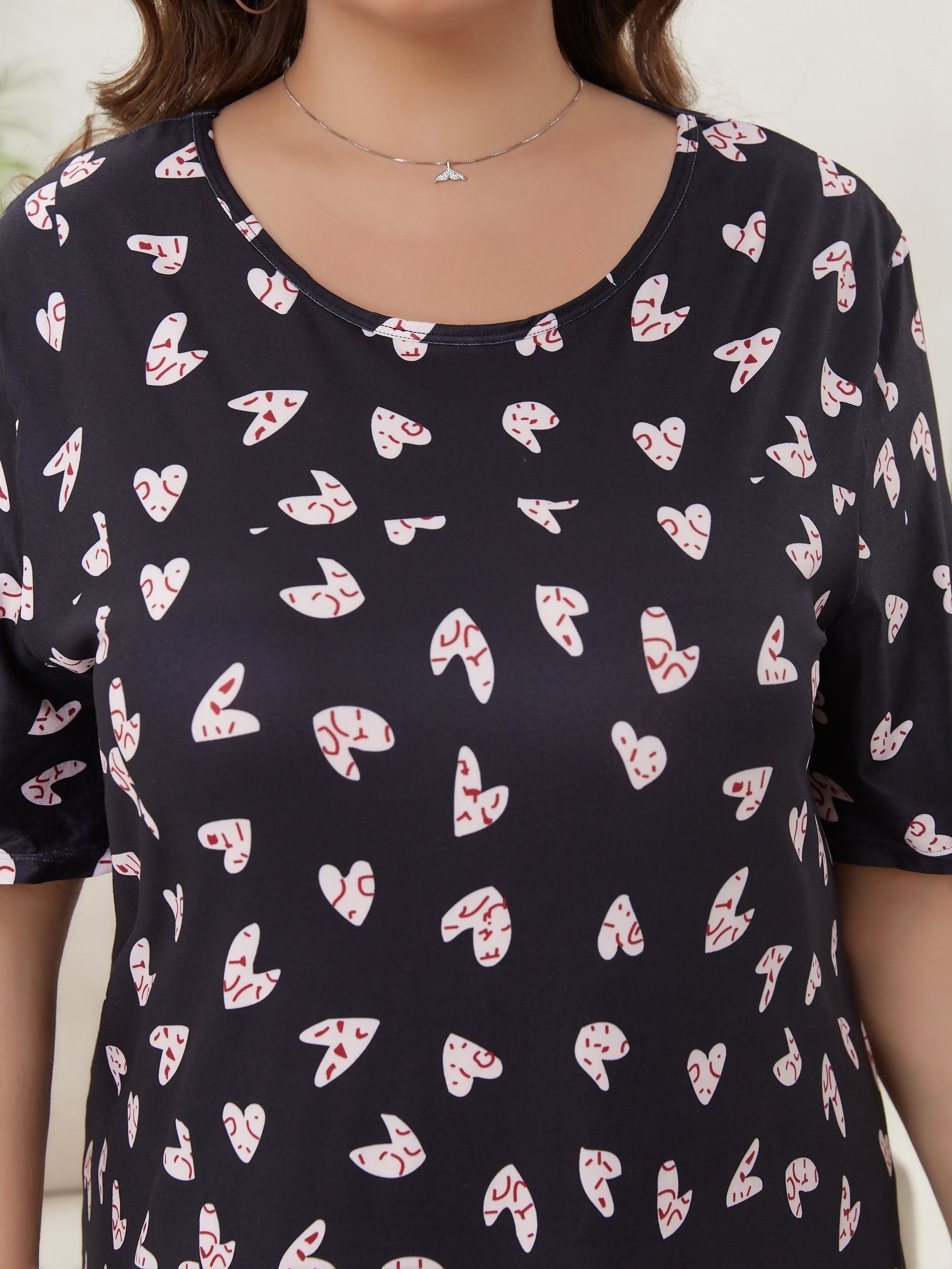 Heart Print Short Sleeve Tee Sleep Dress