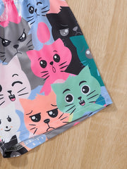 2pcs Toddler Girls Cartoon Cat Elastic Waist Shorts