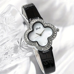 Four Leaf Clover Watch Rhinestone Studded Quartz Wristwatch