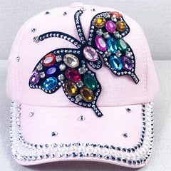 Butterfly Patch Y2K Baseball Cap Rhinestone Pink Dad Hat