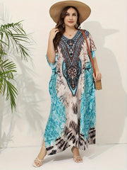 Snake Skin Print Cover Up Batwing Sleeve V Neck Loose