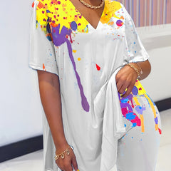 Painting Print Half Sleeve Oversized T shirt & Shorts Set