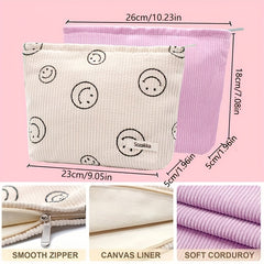 2Pcs Corduroy Makeup Bag Large Capacity Women Organizer Zipper Pouch