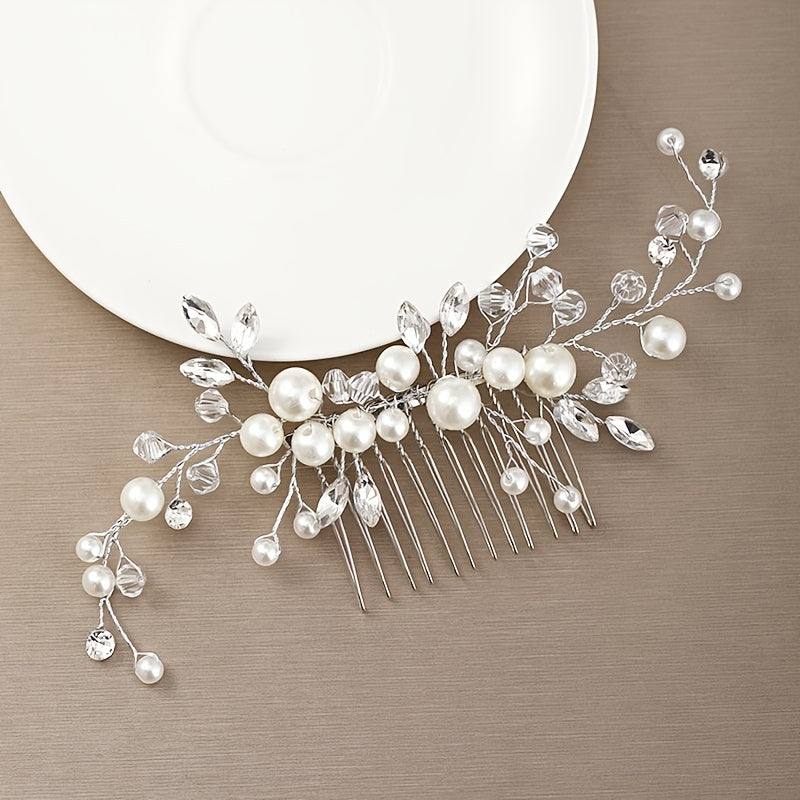 Faux Pearl Crystal Hair Comb Band Tiara Wedding Bridal Accessories