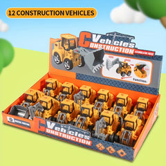 12pcs Engineering Vehicle Children's Toys Excavators Rollers Forklifts