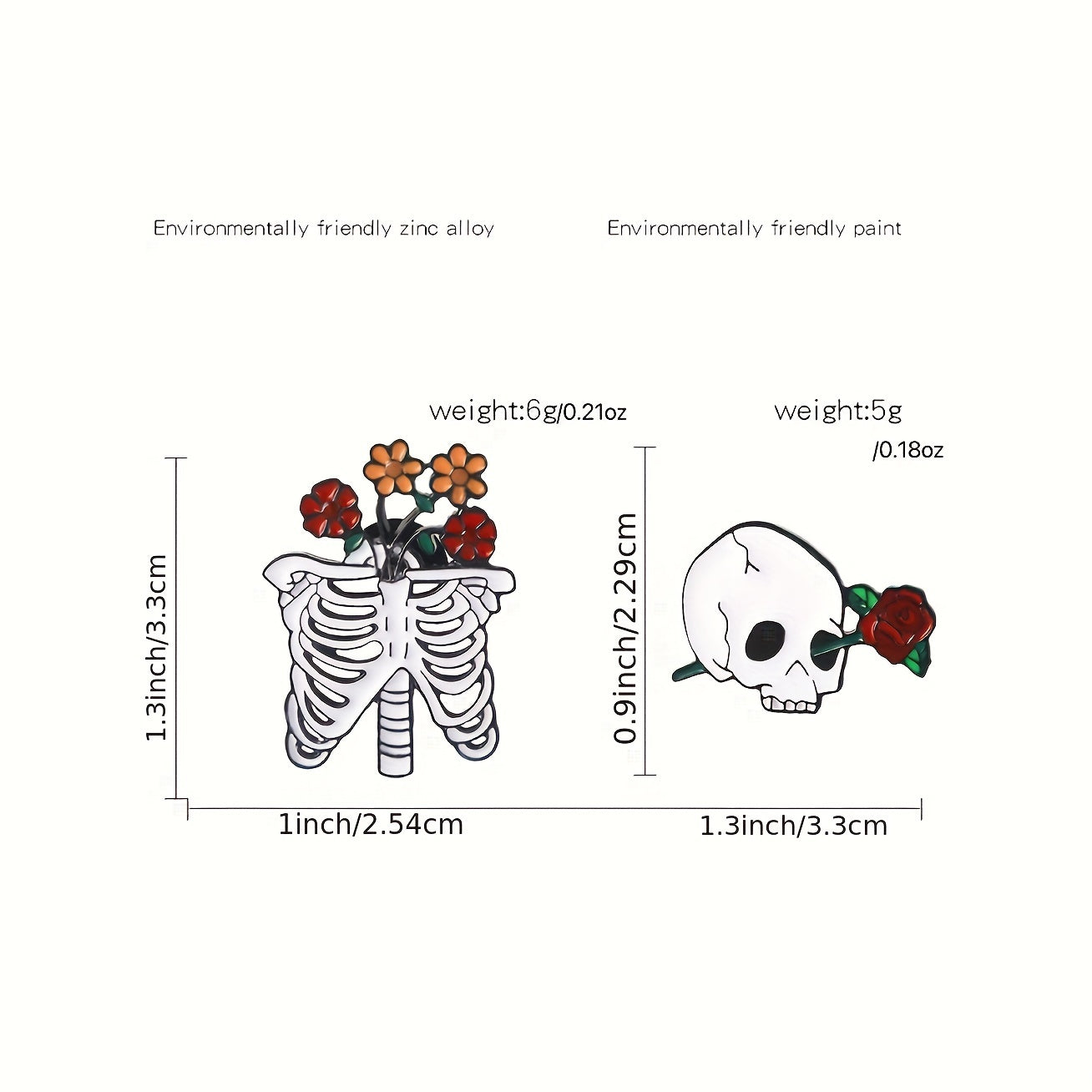 Enamel Skull Skeleton Rose Flower Drop Alloy Brooch Girls Bag Jewelry