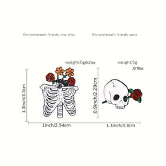 Enamel Skull Skeleton Rose Flower Drop Alloy Brooch Girls Bag Jewelry