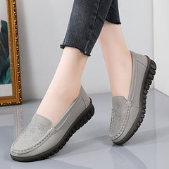 Women's Low Wedge Loafers Solid Embroidered Casual Slip On Shoes