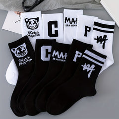 10 Pairs Letter Print Socks Comfy & Breathable Mid Tube Women's Stockings