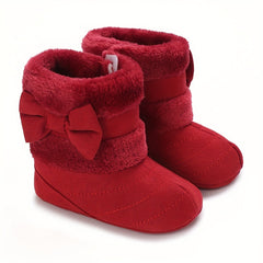 Bowknot Comfortable Baby Girls Fleece Boots for Indoor Walking