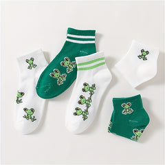 5 Pairs Cartoon Frog Print Crew Socks Women's Stockings