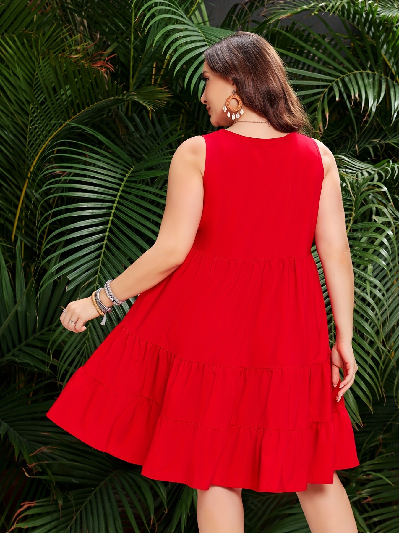 Casual Tank Dress Women's Plus Plain Round Neck Smock Dress