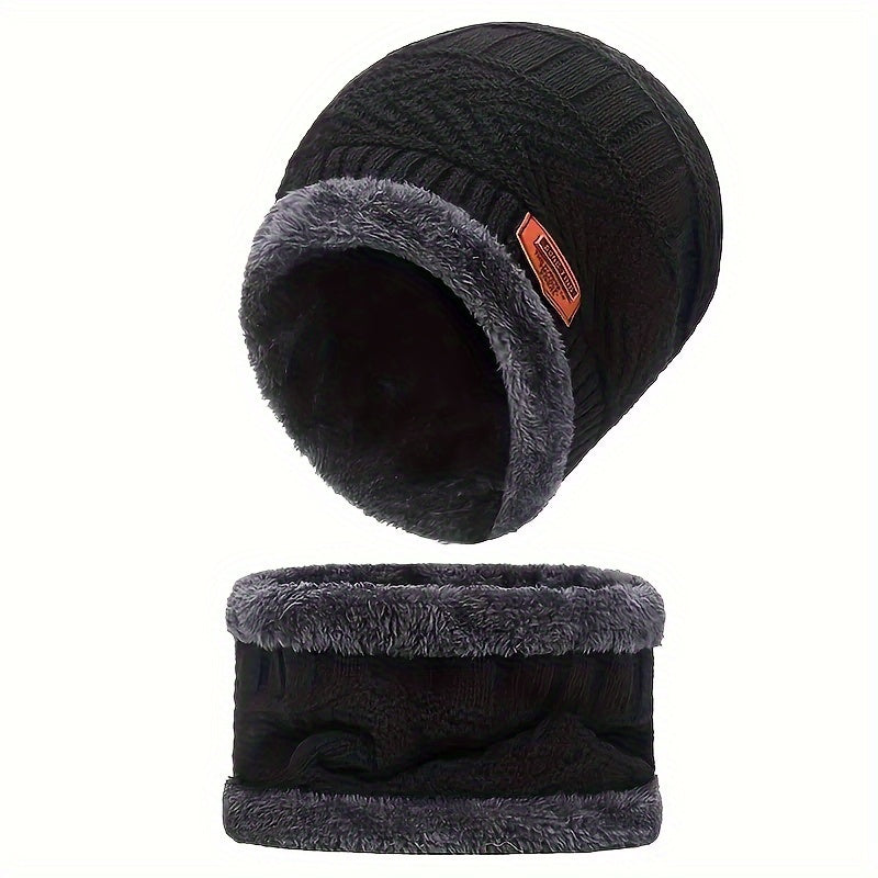 Winter Warm Beanie Hat & Scarf Set Thickened Knitted Hat For Men And Women