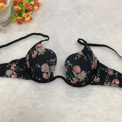 Floral Print Scoop Bra Comfy Push-Up Lingerie