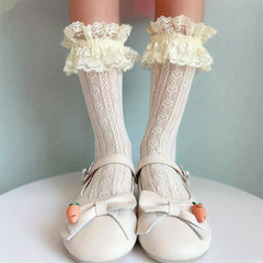 Girls Lace Trim Mesh Crew Socks for Kids Toddlers