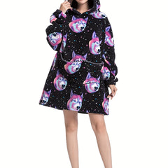 Dog & Star Print Flannel Hooded Wearable Blanket