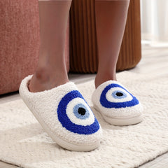 Women's Evil Eye Pattern Slippers Plush Lined Platform Shoes