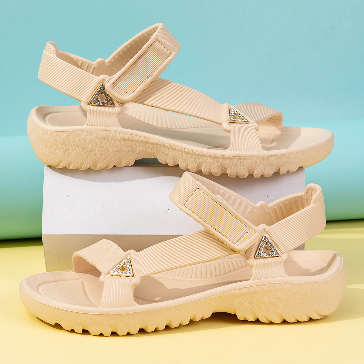 Women's Rhinestone Wedge Sandals Summer Casual Ankle Strap Sports Sandals
