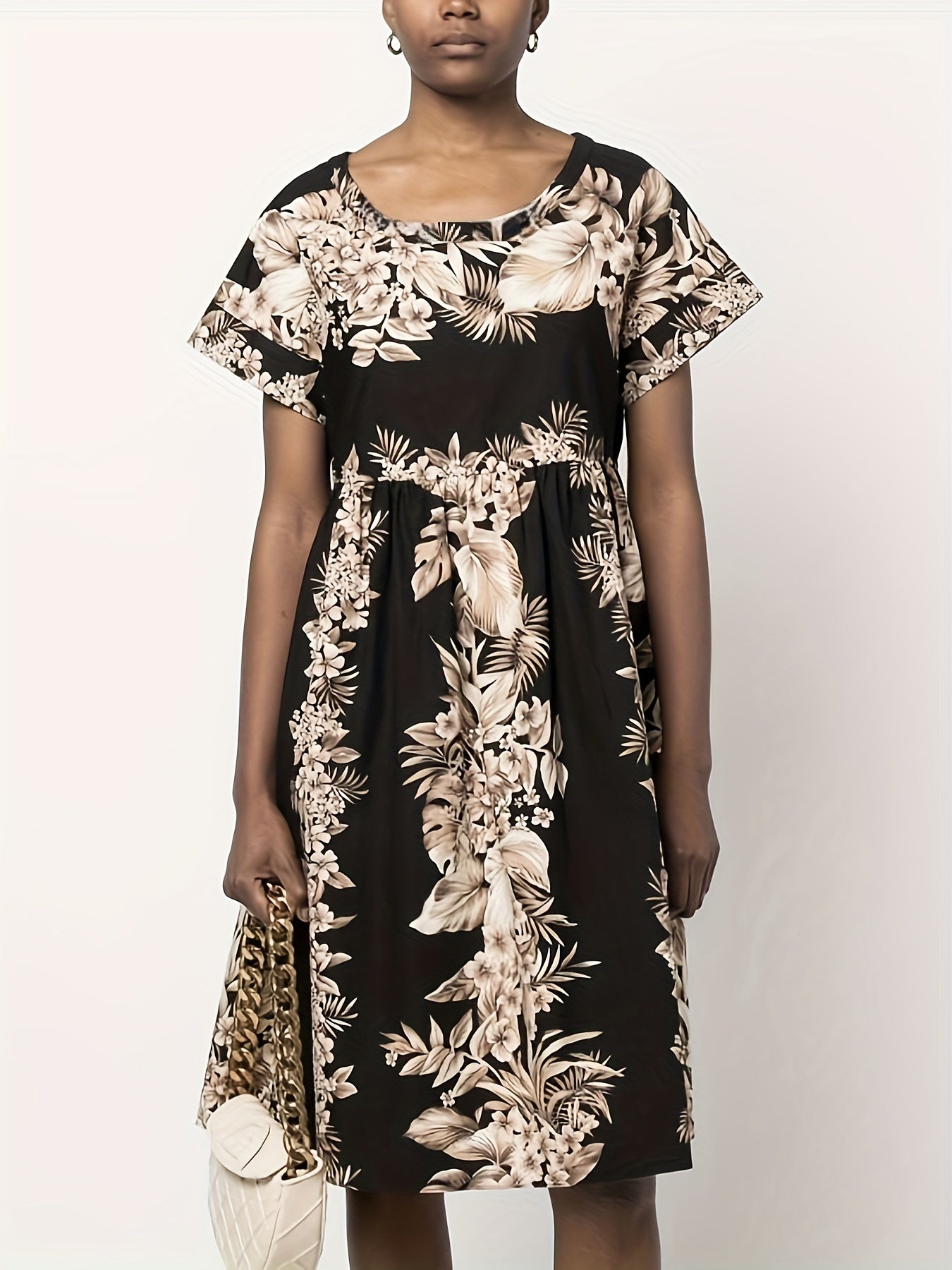 Tropical Print Short Sleeve Dress