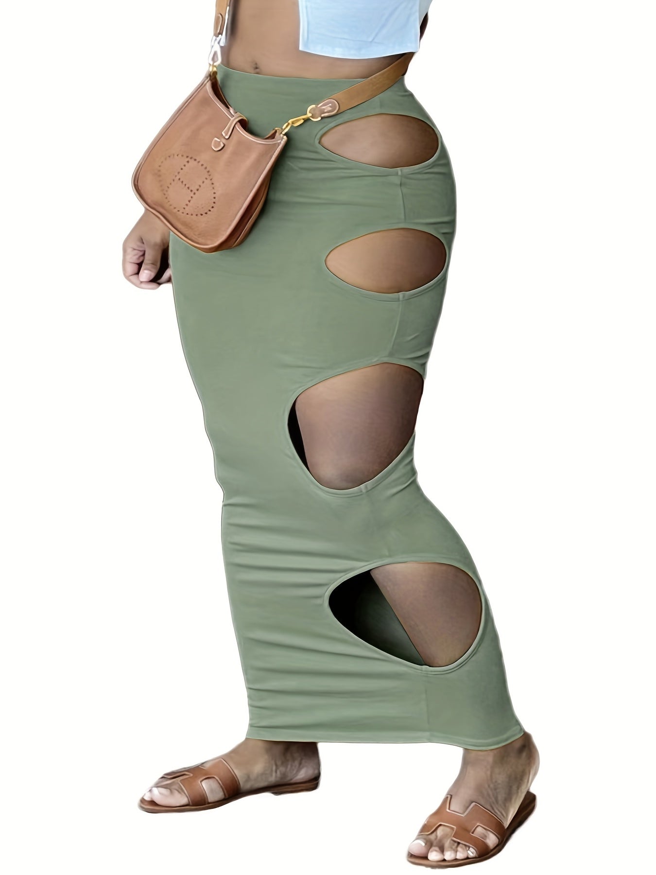 Sexy Skirt Women's Plus Solid Side Cut Out Elastic Bodycon Pencil Skir