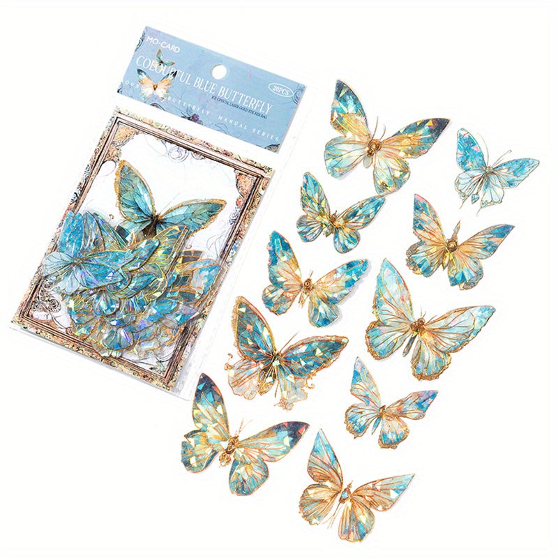 20pcs Ice Crystal Laser Butterfly Stickers for DIY Handbook Mat