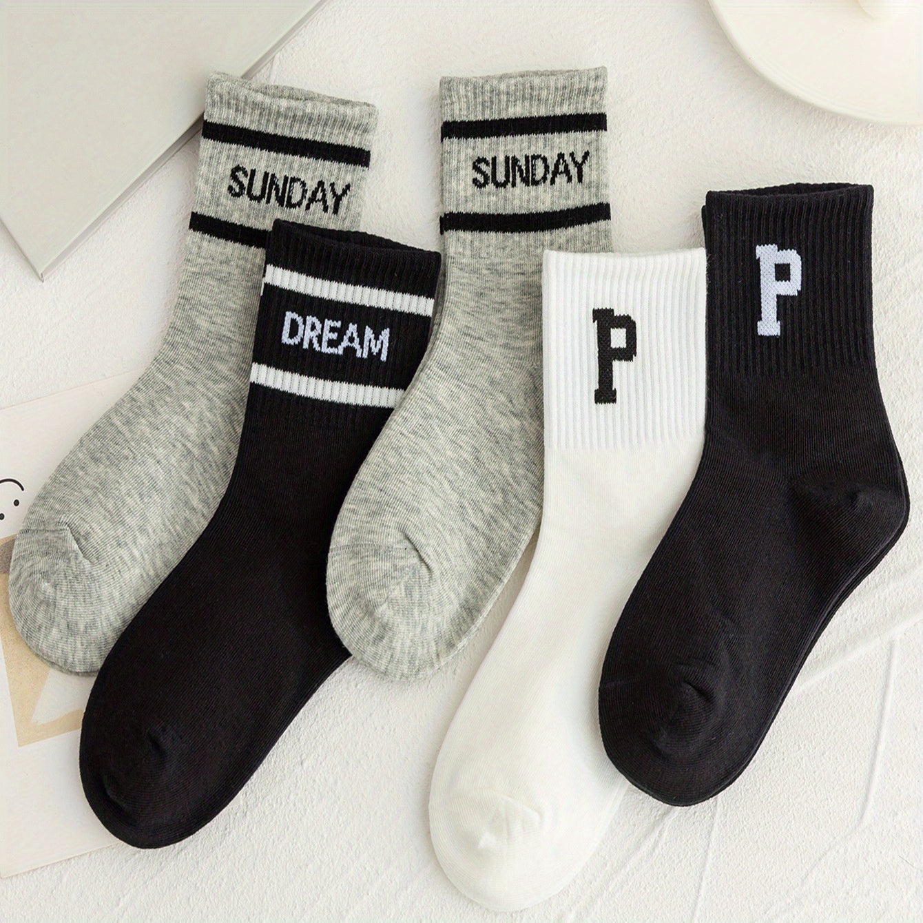 Boys Kids Letter P Print Socks Cotton Warm Crew Socks Children's Socks