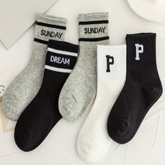 Boys Kids Letter P Print Socks Cotton Warm Crew Socks Children's Socks