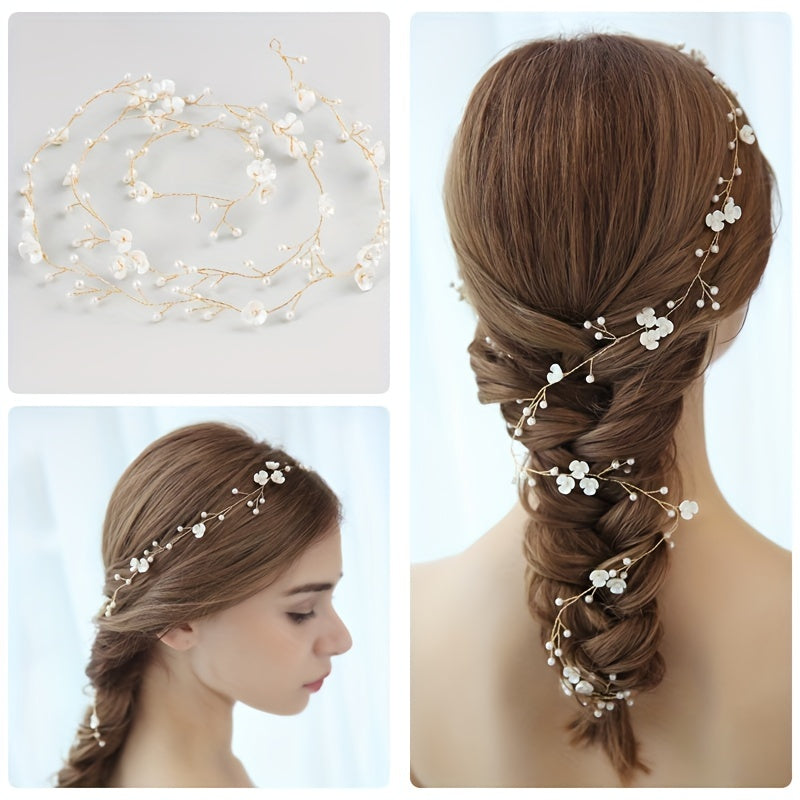 Pearl Bridal Hair Vine Headband Flower Hair Piece