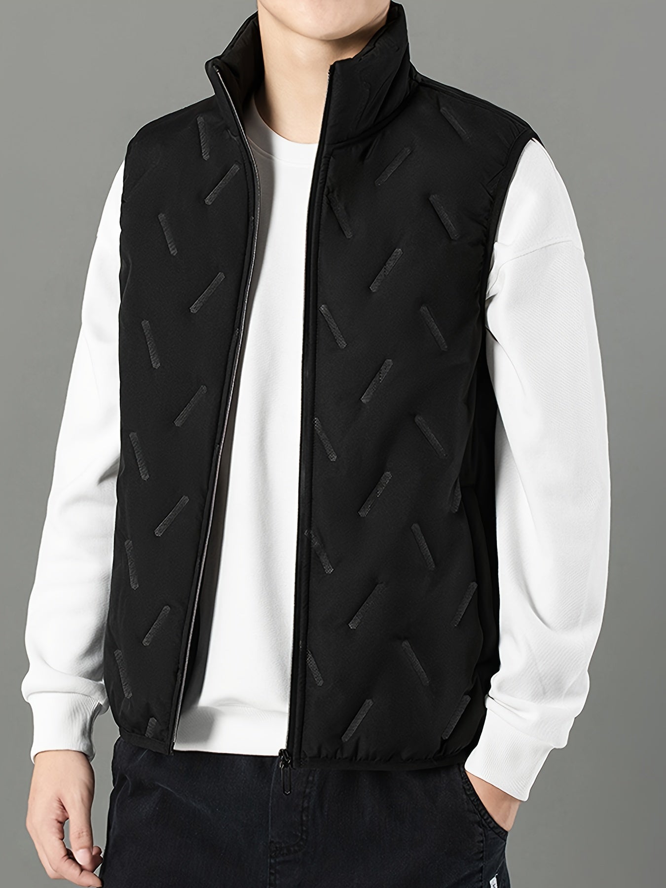 Men's Plain Plush Stand Collar Thermal Vest for Autumn Winter
