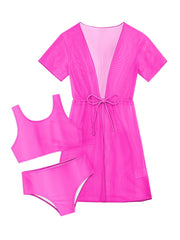 Girl's Swimsuit 3pcs Tankini Set & Cover Up Bathing Suit