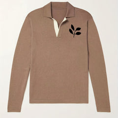 Men's Plant Pattern Knit Polo Shirt Fall/Winter Sweater