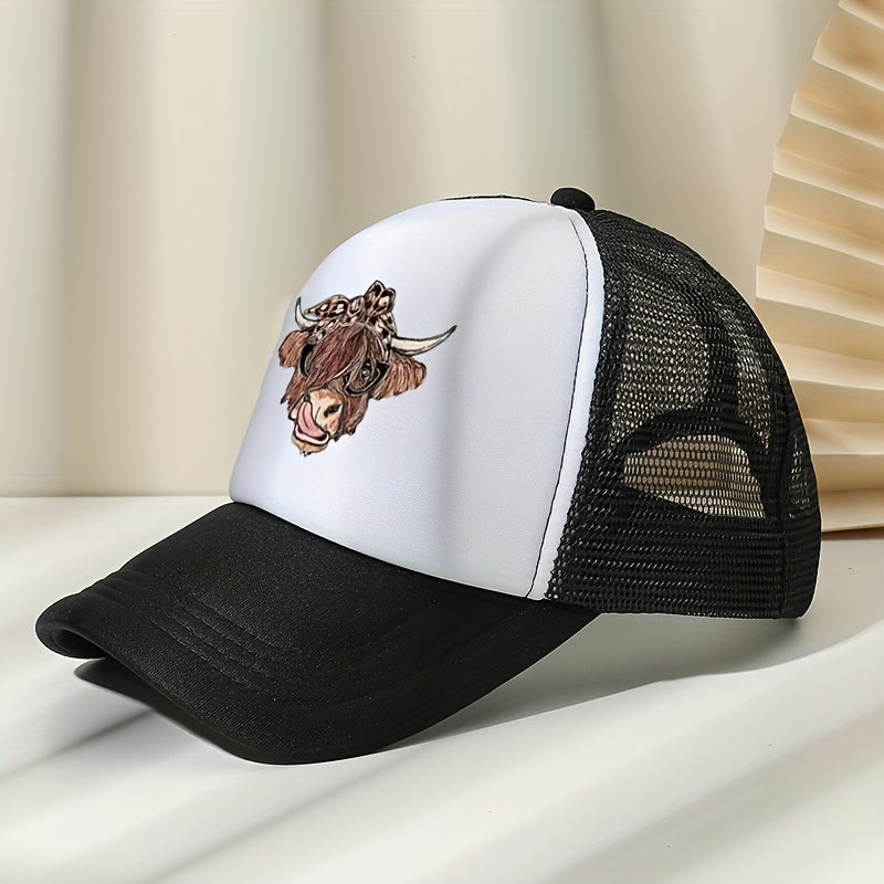 Cow Head Print Baseball Cap Sunshade Fishing Hat Summer Peaked Cap