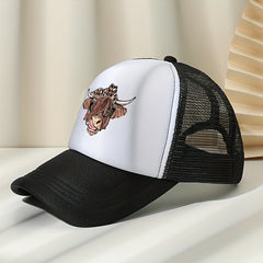 Cow Head Print Baseball Cap Sunshade Fishing Hat Summer Peaked Cap