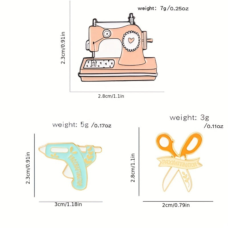 Sewing Machine Measure Tape Scissors Needlework Sheep Brooch