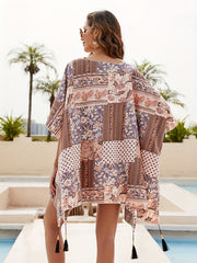 Floral Print Tassel Boho Style Cover Up Cardigan Kimono