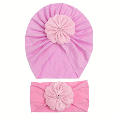 Flowers Decor Headband & Hat Hair Accessories Set for Baby Girls Kids