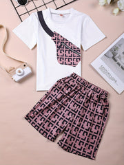 Boys Graphic Print Round Neck T-shirt & Shorts Set for Summer