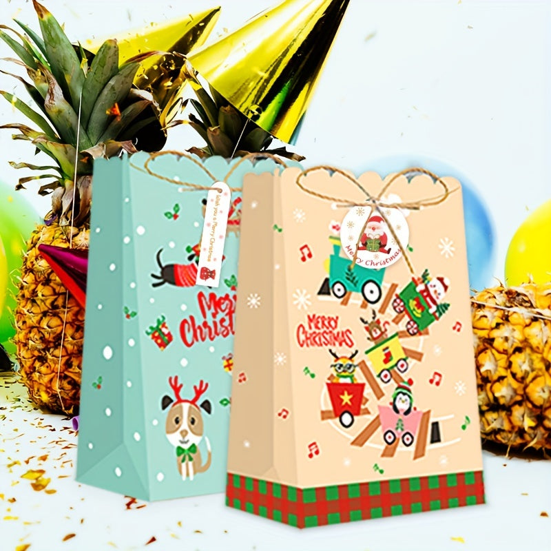 32pcs Christmas Paper Bags with Hanging Tag & Hemp Rope for Candy Packaging