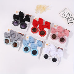 3 Piece Baby Girl Outfit Set with Bowknot Hair Clips and Sunglasses
