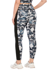 Colorblock Spaceship Print Yoga Sports Leggings Plus Size