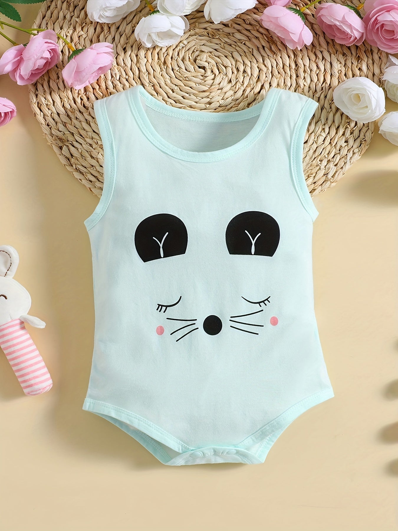 Cartoon Striped Sleeveless Cotton Onesie Clothes