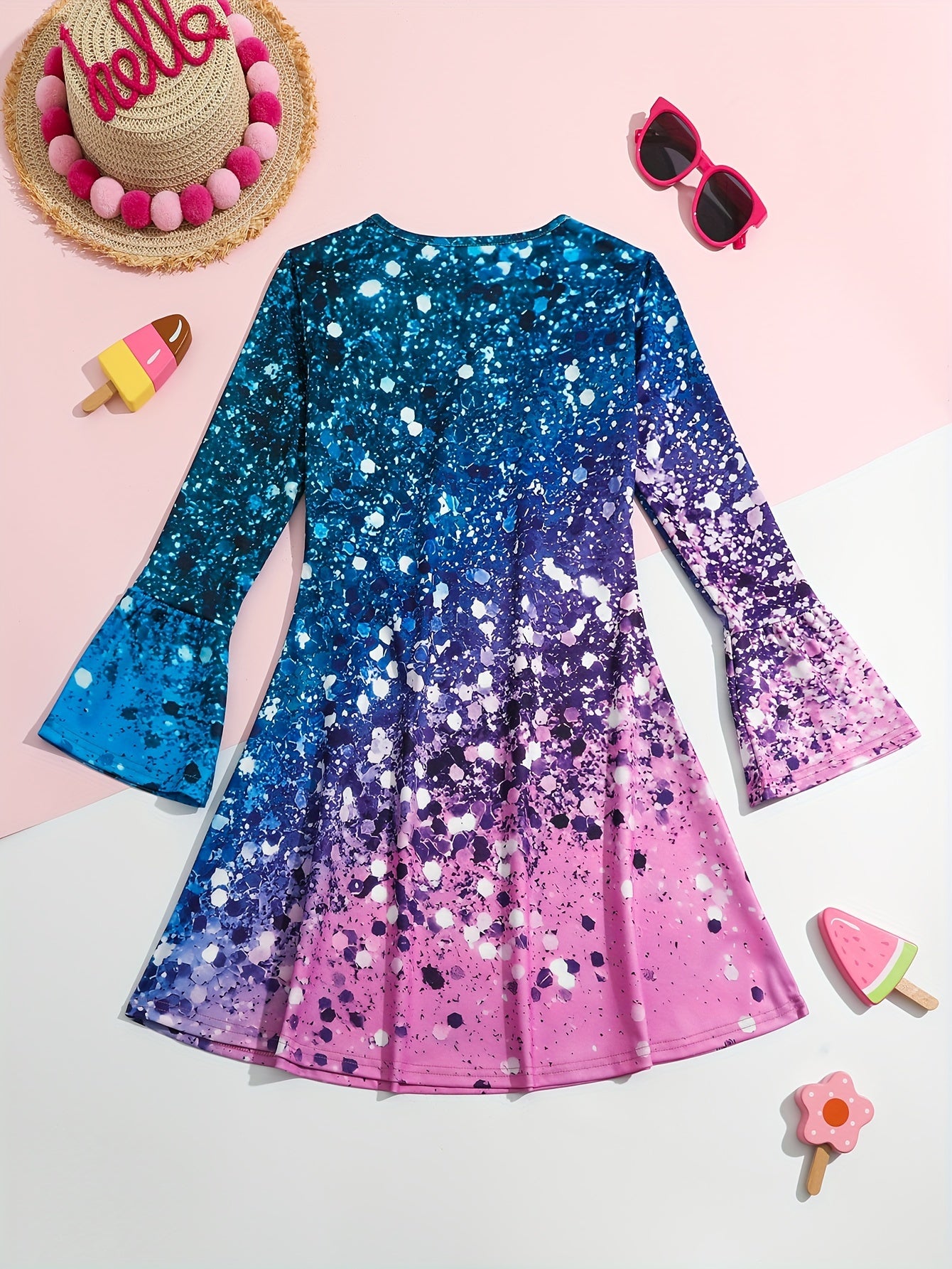 Girls Sequin Print Long Sleeve Dress Spring Fall Gift