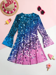 Girls Sequin Print Long Sleeve Dress Spring Fall Gift