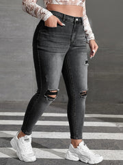 Ripped Button Fly Stretch Jeans